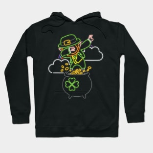 80s Retro Neon Sign Leprechaun Dabbing St Patrick - 80's Gift Hoodie